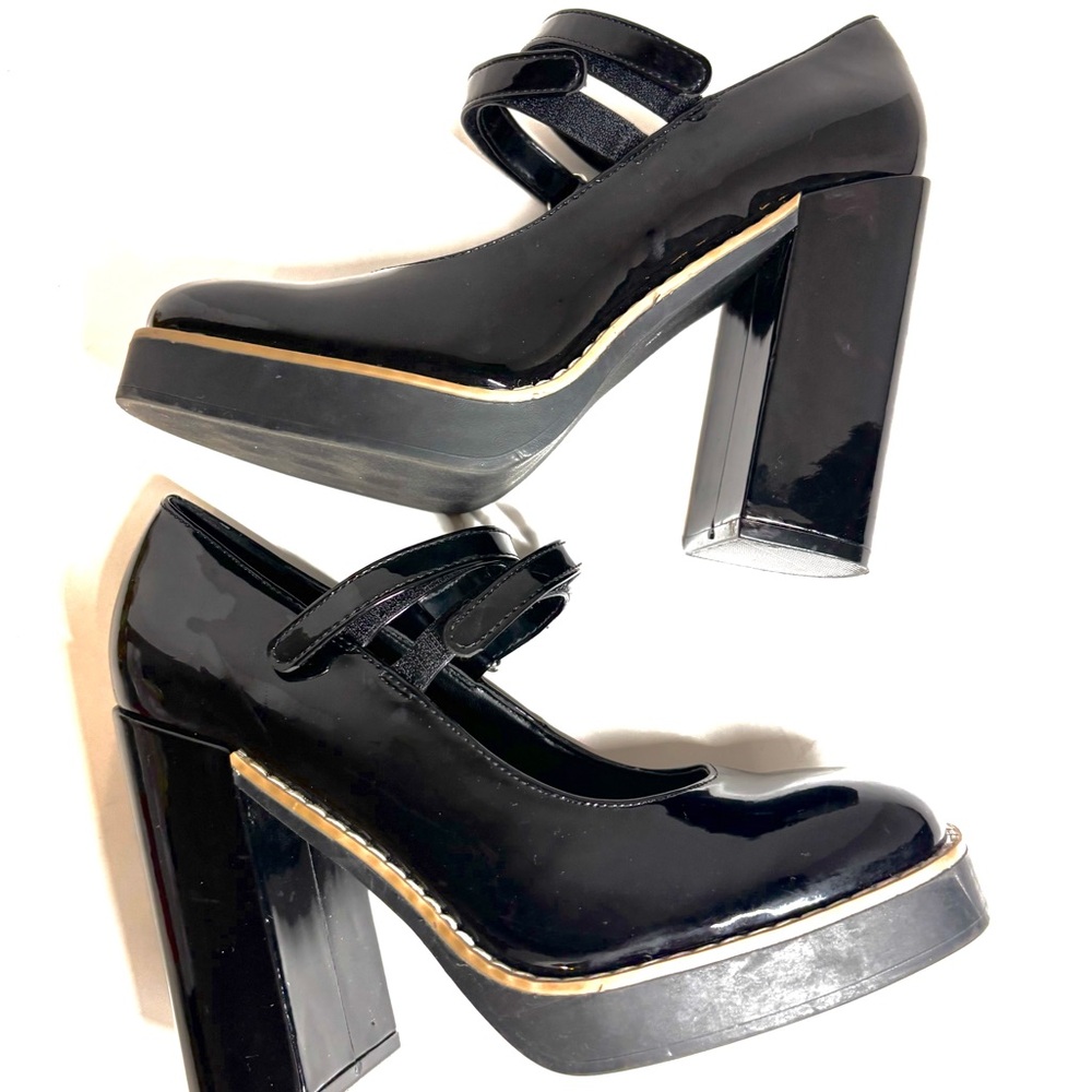 STEVE MADDEN Platform Twice Patent Black Mary Jane Squared Heel Shoes Size 8 - Picture 9 of 10
